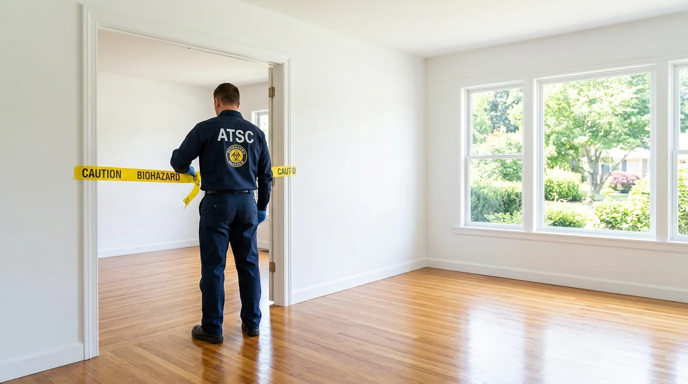 Certified biohazard cleanup crew performing Decomposition Cleanup in Woodhaven